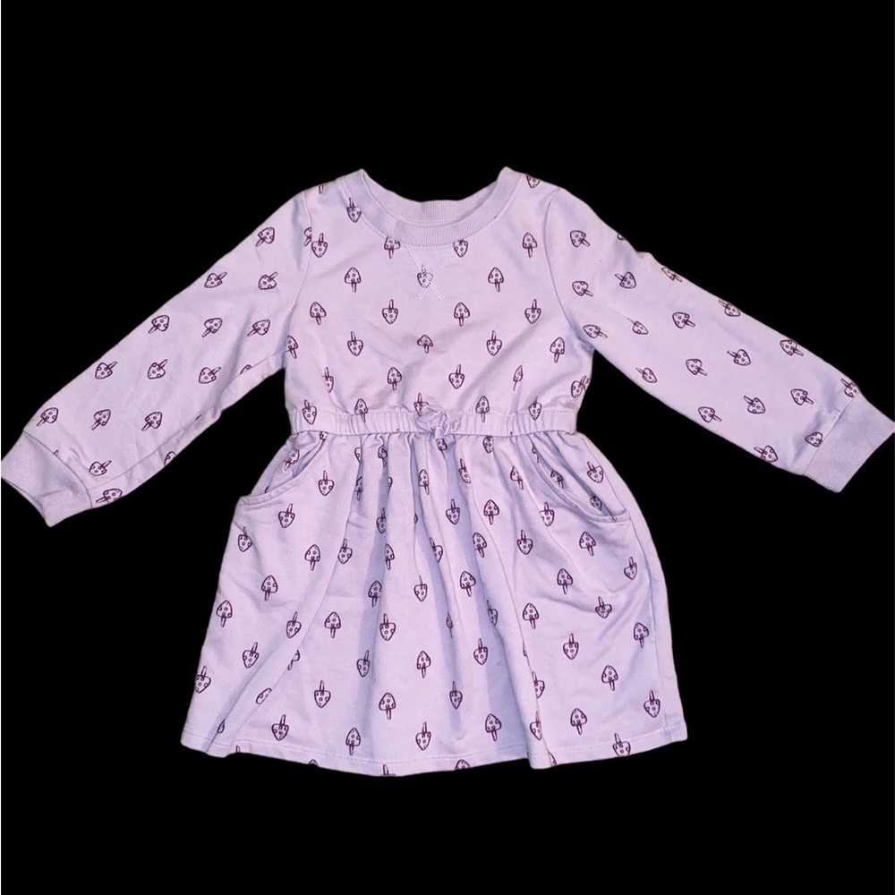NWOT - Cat & Jack Toddler Dress Mushroom Pattern Purple Long Sleeve Dress 3T